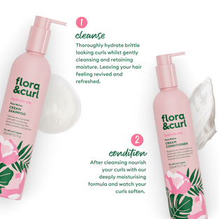 Hydrating wash day routine for curly hair from Flora & Curl.